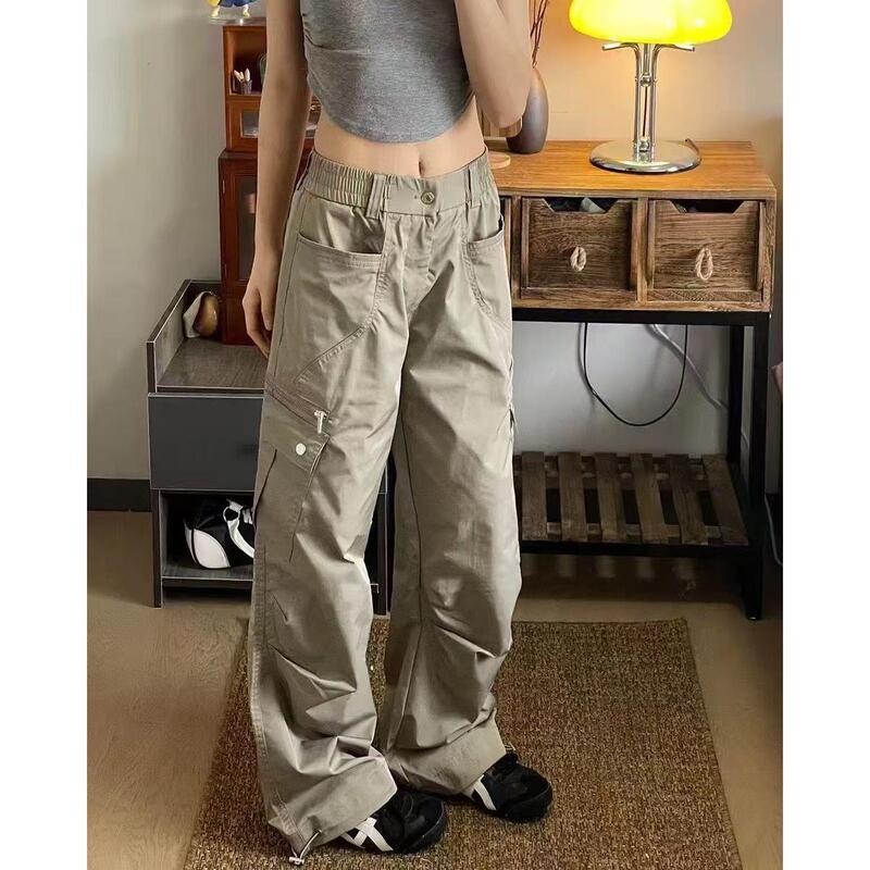 アメリカンスリムオーバーオール、薄手カーキストレートパンツ、ゆったりカジュアルパンツ、デザインサマーパンツ|undefined