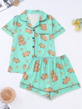 E 44853 3D Digital Print Short Sleeve Shorts Set ���aӡ����