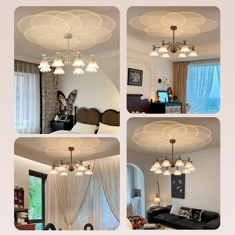 Daguanyuan Lámparas de estilo antiguo Araña retro estadounidense Lirio de los valles Flor Lámpara de sala de estar Araña de comedor Sensación de alto nivel