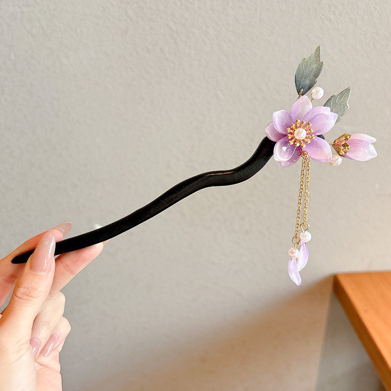 Estilo antiguo chino paso horquilla nuevo estilo chino updo horquilla de alto grado sándalo palillos elegante Hanfu borla tocado