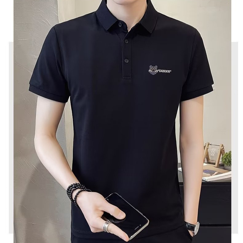 Tendencia verano nuevo estilo de los hombres de manga corta de alta calidad moda delgada solapa de negocios polo de los hombres de los hombres