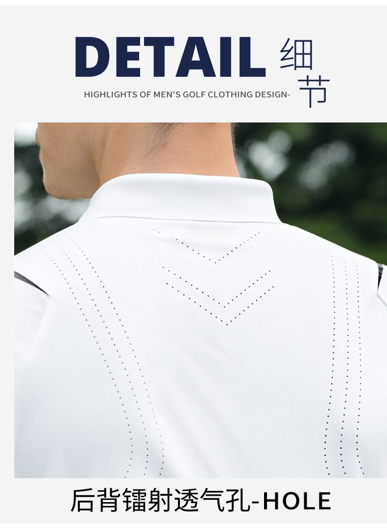 Áo polo nam dài tay golf cao cấp co giãn, nhanh khô thoáng khí — Tay áo dài màu trắng [cổ áo liền mạch/lỗ thông gió bằng laser/hút ẩm và khô nhanh] YF820 chi tiết 9