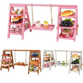 木质甜品架秋千造型装饰纸杯蛋糕水果收纳架派对熟食芝士板甜品架