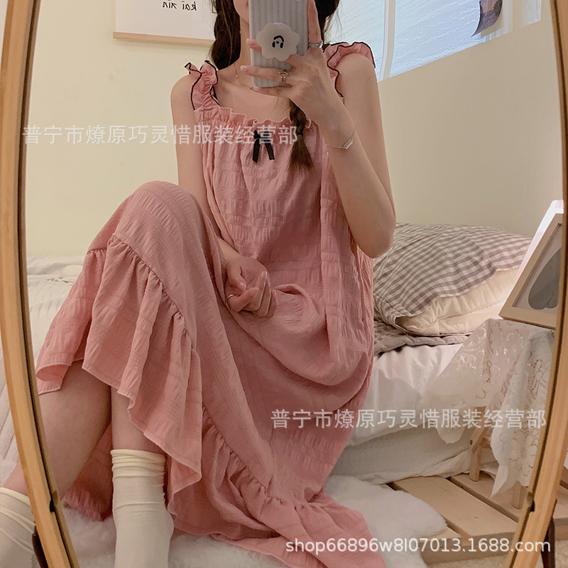 Princess Wind Pijamas verano 2024 nuevo estilo puro deseo de estilo medio largo in-hinge pijama ropa doméstica mujer