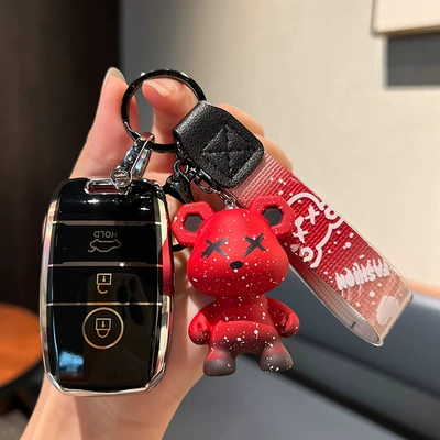 Qiya Key Bag K3K4K5Kx3Kx5/7 Car key bag - kia-a-smart-3-key-single-shell-black-red-violence-bear-pendant