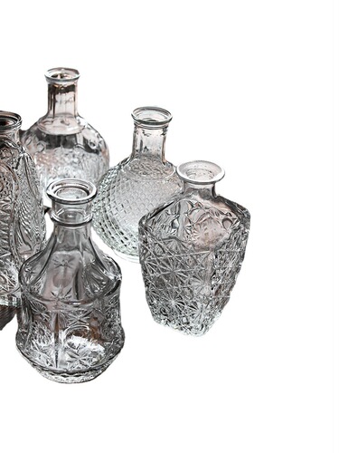 Madrid Vase Retro Large Glass Bottle Exotic Relief Small Narrow Mouth Flower Arrangement Living Room Desktop Ornament Ins Style