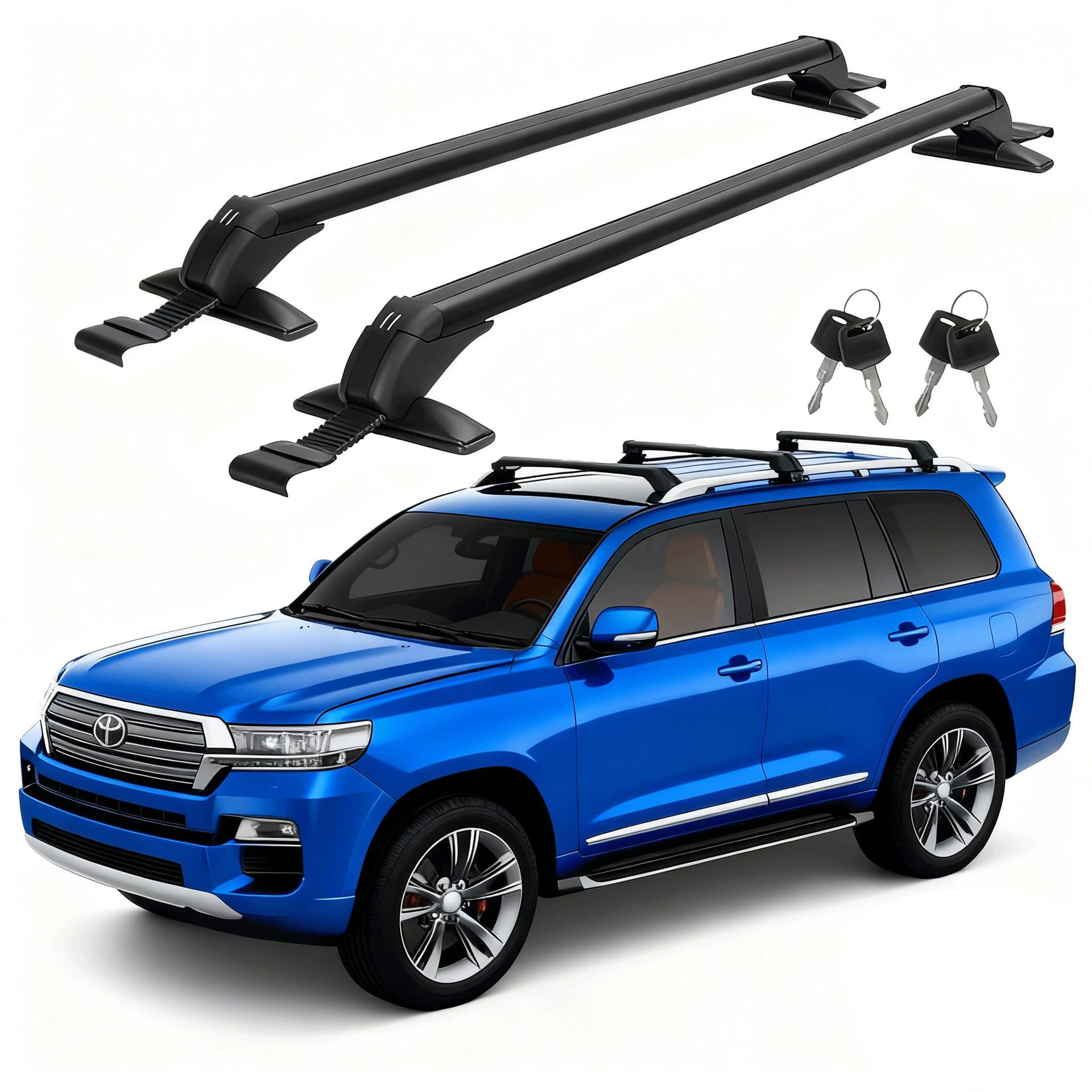 2Pcs Lockable Black Aluminum Roof Rack Cross Bars
