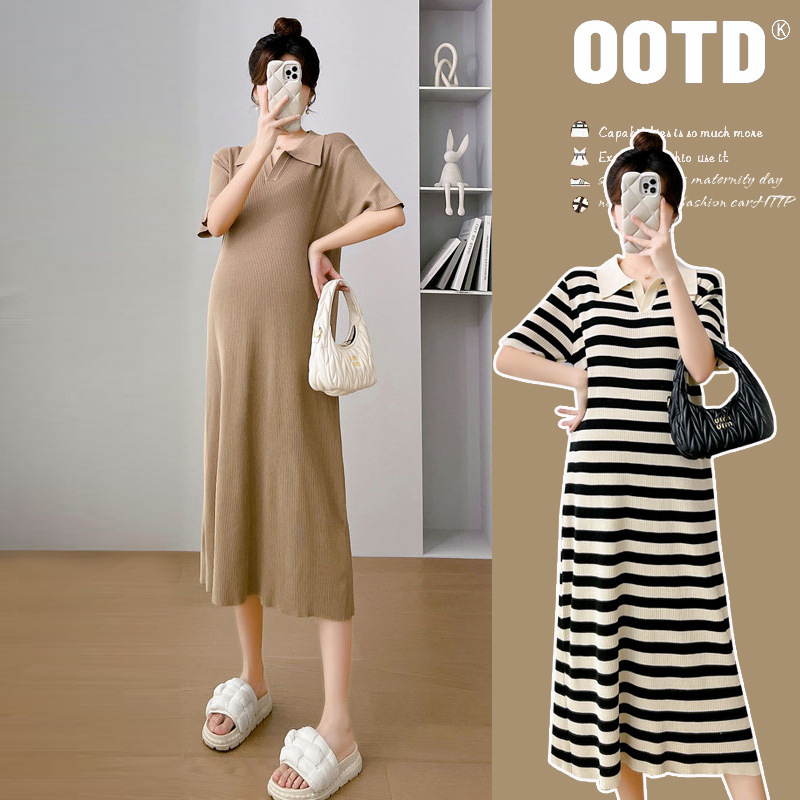 Internet Celebrity Maternity 2025 Summer New Casual Out Fashion Loose plus size Medium-length Pregnant Women Knitted dress Internet Celebrity Maternity 2025 Summer New Casual Out Fashion Loose plus size Medium-length Pregnant Women Knitted dress