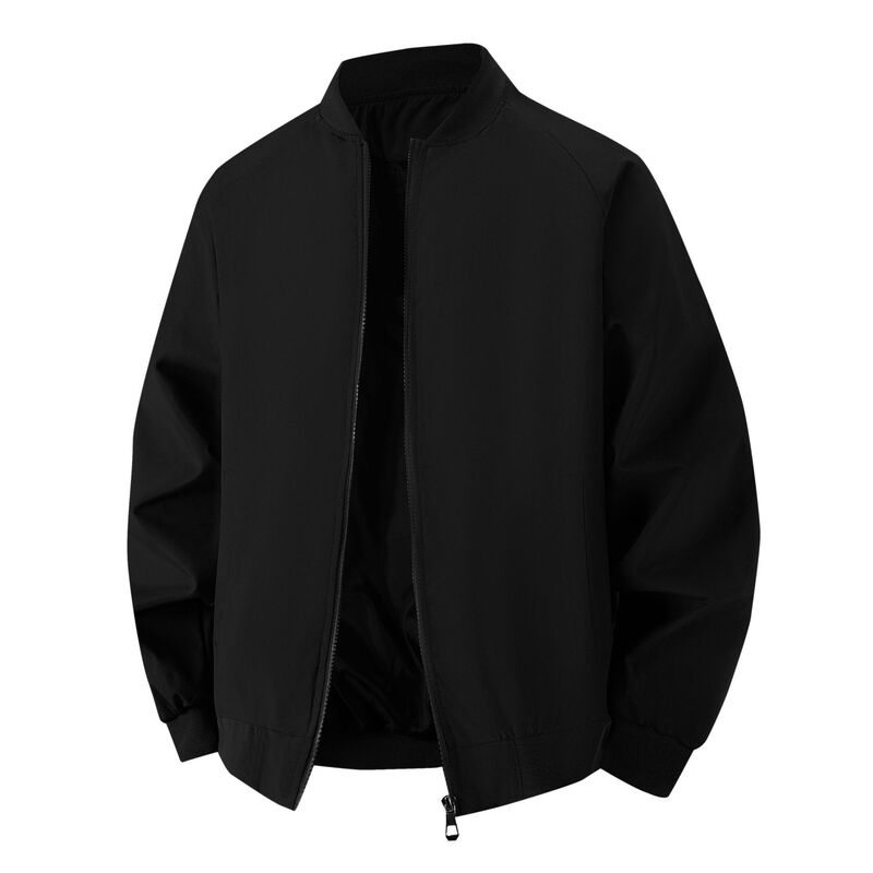 Baseball Collar Jacket Outer Wear Spring & Fall Men's New Style for Young and Middle-Aged People Simple Loose Korean Style Casual Pure Color Sports Jacket Trendy