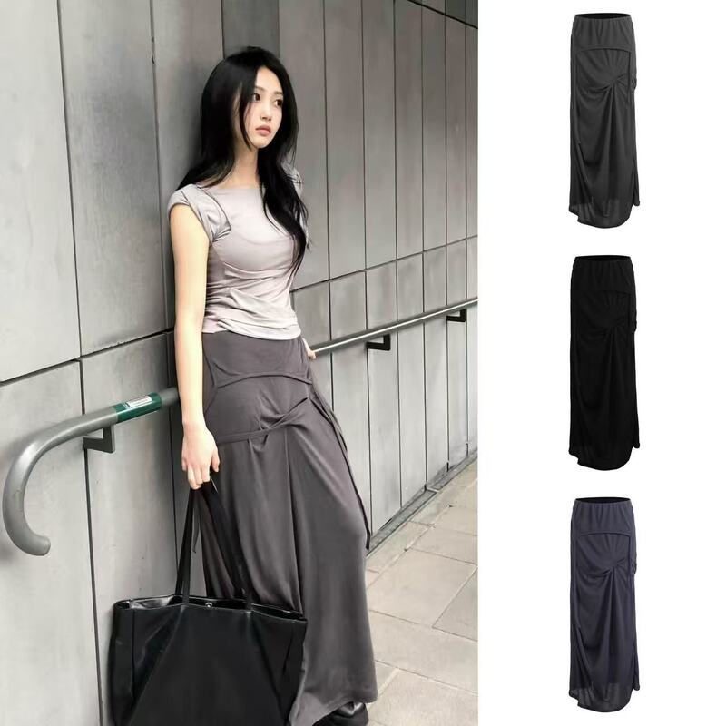 Flareup Asymmetrical Pleated Skirt Korean Style Hot Girl Style Casual Design Layered Long Skirt for Women