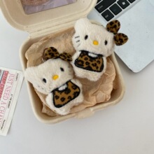 卡通豹纹卡通KT猫毛绒钥匙扣kitty猫挂件包包钥匙扣挂饰头饰配件