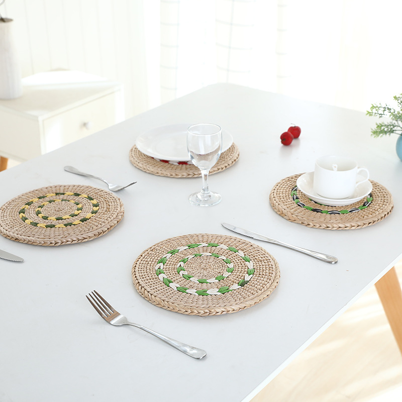 Picnic al aire libre espesado cattail tejido mantel aislamiento paja tejida hierba algodón hilo mantel nórdico hogar placemat