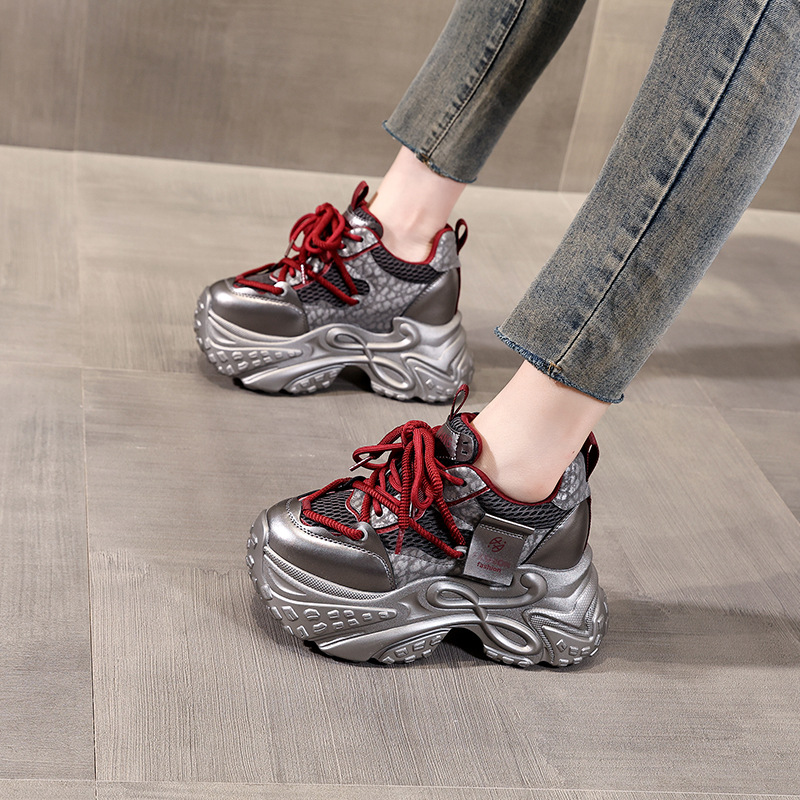 Giày sneaker nữ chunky đế dày tăng chiều cao 11cm phong cách thể thao — Angola Đỏ