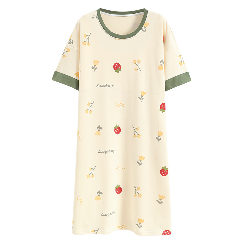 Camisón de verano de las mujeres de algodón puro con almohadilla en el pecho de las mujeres embarazadas verano sexy 2024 nuevo pijama de manga corta simple verano de las mujeres