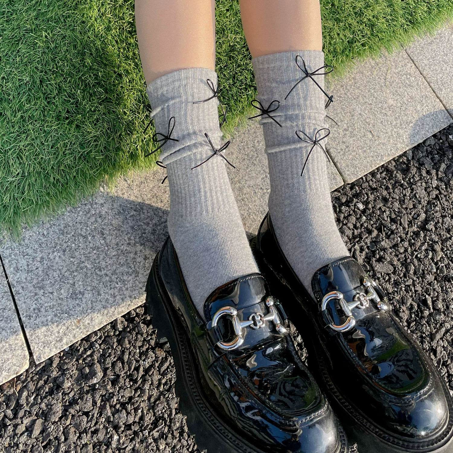 Милые демисезонные модные knee socks с бантиком, стиль Лолита, середина икры
