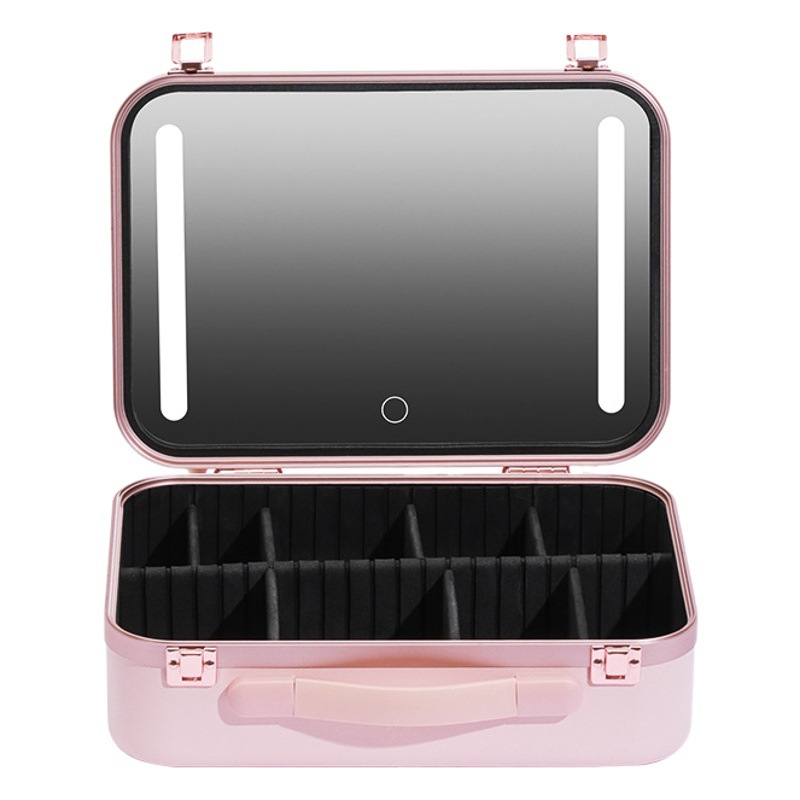 Estuche cosmético con espejo y luz caja de almacenamiento cosmético de gran capacidad portátil estuche de maquillaje profesional con luz LED
