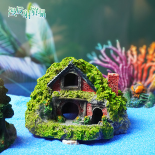 Household Fish Tank Landscaping Decoration Small Fish Shelter House Resin Dyed Thatched House Aquarium Crafts Ornaments Wholesale
