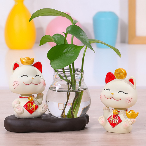 Tang Yi resin craft ornaments cartoon shaking head lucky cat creative entrance desk glass hydroponic decorations