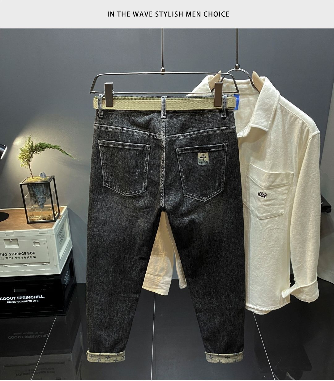 High end light luxury brand fitting jeans for men with slim fit and small feet, Korean version trendy loose straight leg_voghion.com