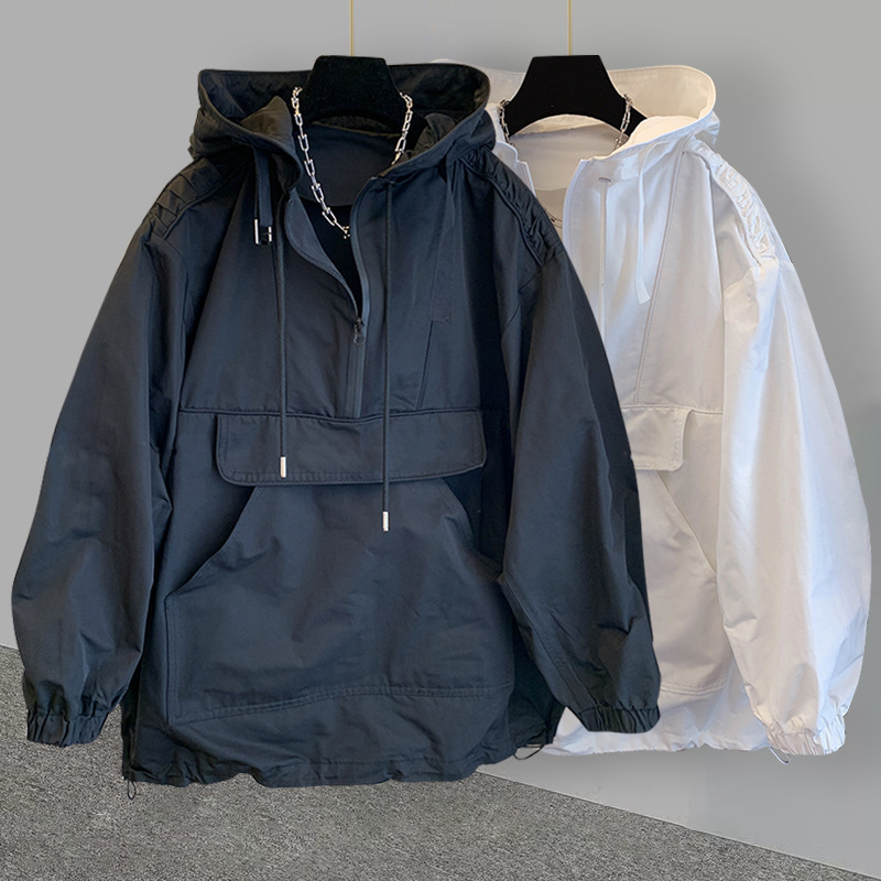 Veste à capuche tendance pour hommes et femmes, vêtements de travail amples tendance de grande rue, coupe-vent au design de niche_voghion.com