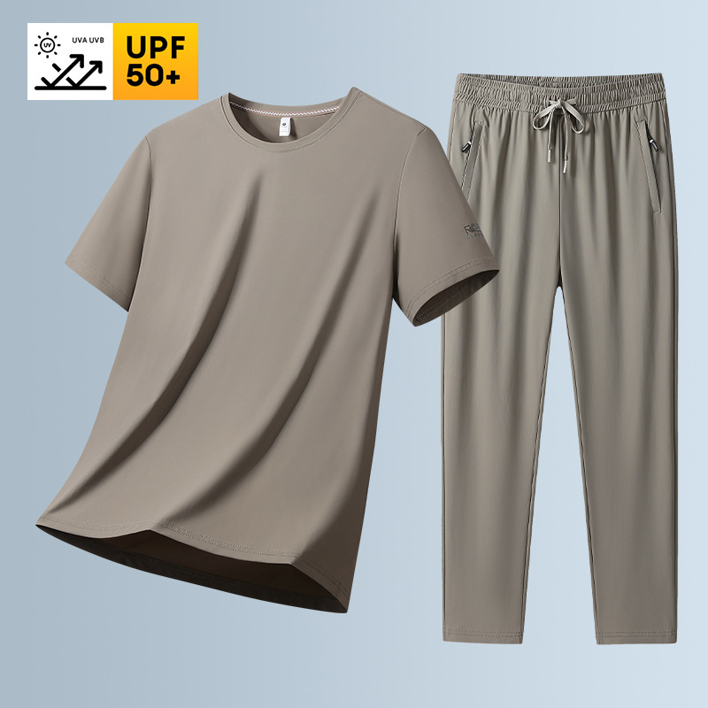 Quick dry sports suit, silk trousers, summer body-friendly summer clothing for gym, for running, with short sleeve 4