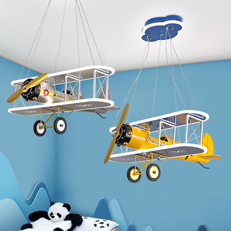 Creativo LED lámpara de aviones para niños niño dormitorio habitación lámpara personalidad inteligente moda simple lámpara de araña de dibujos animados