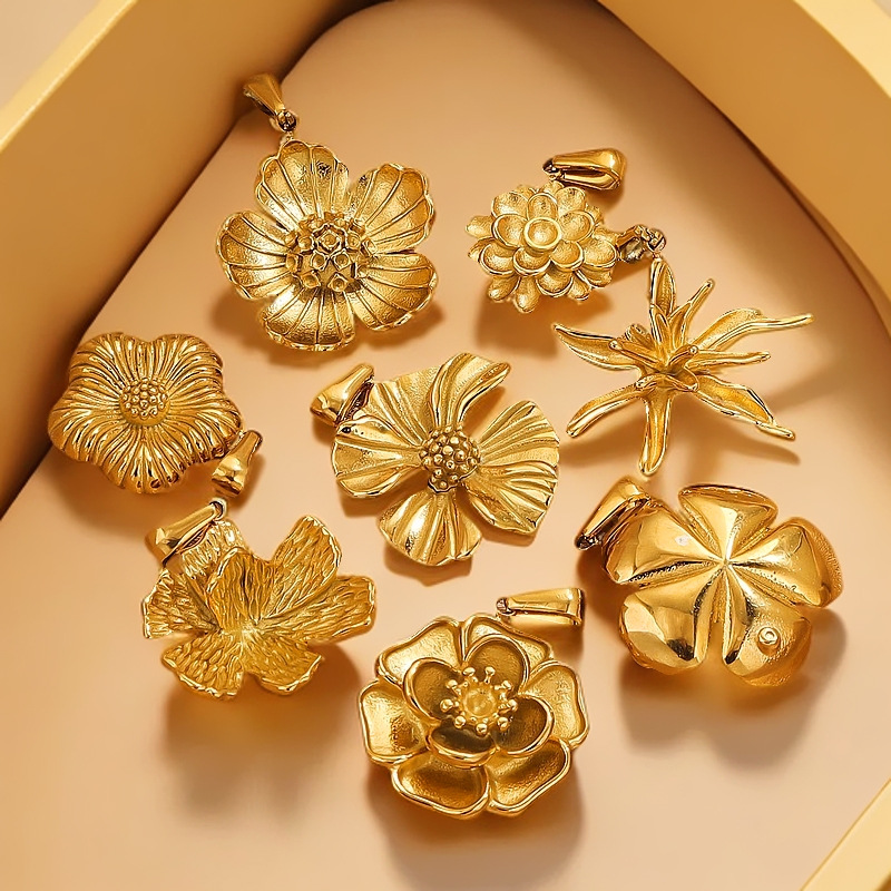 Acero inoxidable 18K dorado flores creativas en el viento nicho collar DIY de verano alta sensación accesorios