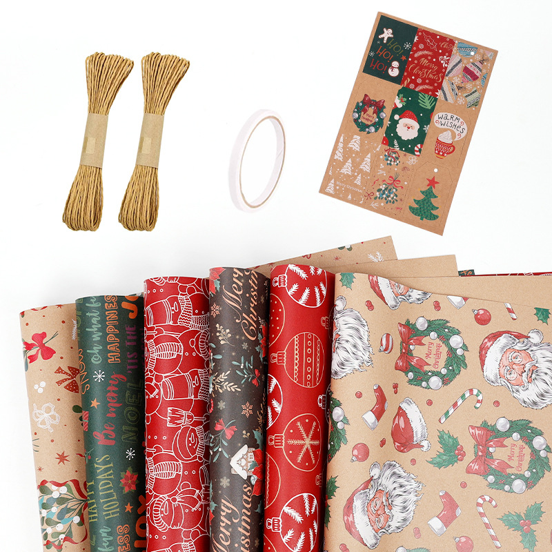 Papel de embalaje de regalos de Navidad transfronterizos Papá Noel campana flocos de nieve Papá Noel flores de embalaje de regalo