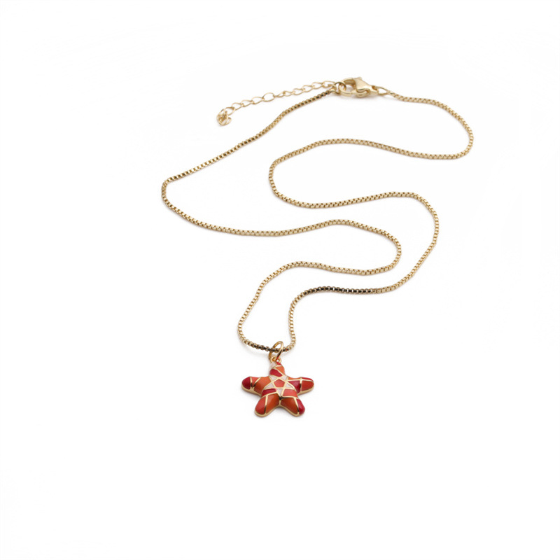 European And American Copper Geometric Dripping Oil Necklace Accessories Gift K Gold Cross-border Starfish Pendant Female Jewelry display picture 3