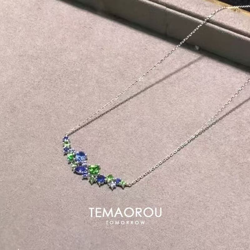 韩国新款绿色水晶几何项链耳环手链套装轻奢高级感甜美小清新耳钉|undefined
