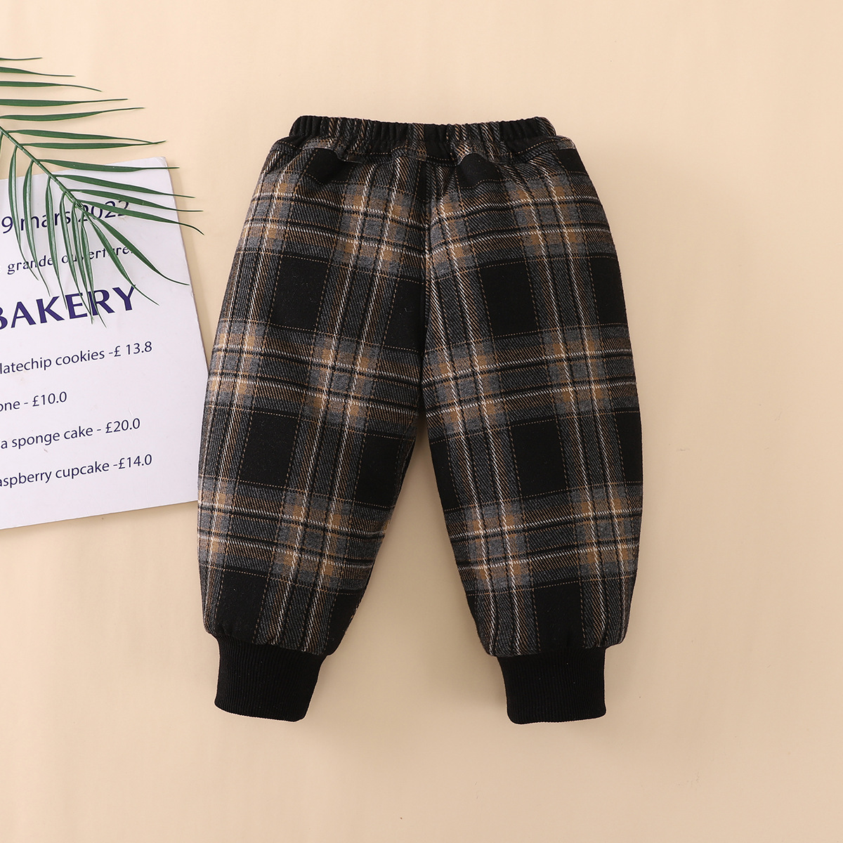 2024新款男童宝宝婴儿服装格子冬季加绒加厚棉裤一条过冬一件代发