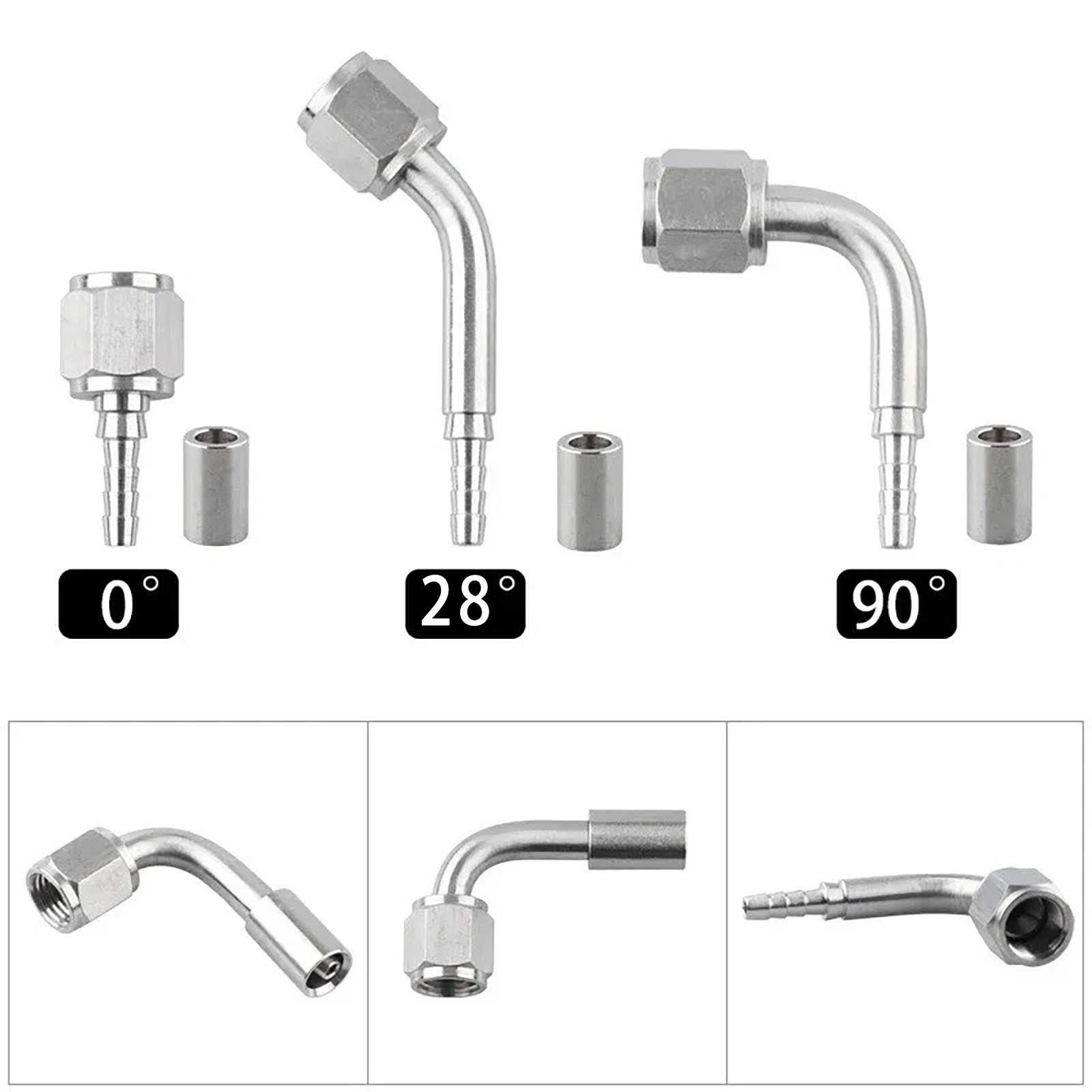 AN3 stainless steel brake hose fitting accessories 0/28/90 degree internal thread hydraulic crimp type hose connector