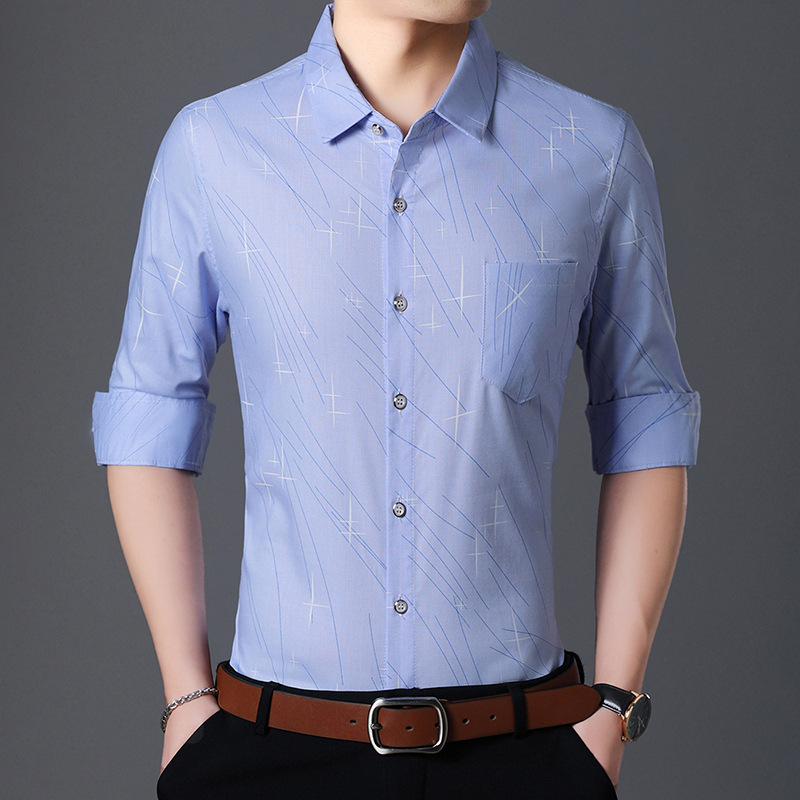 Spring and autumn new selection of ice silk long sleeve men's casual father new shirt big star pattern wholesale shirt