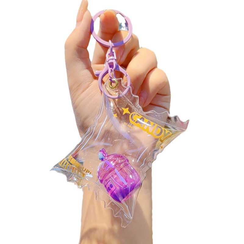 Color transparente botella de té llavero lindo viento bolso de automóvil llavero de resina colgante delicado botella colgante al por mayor