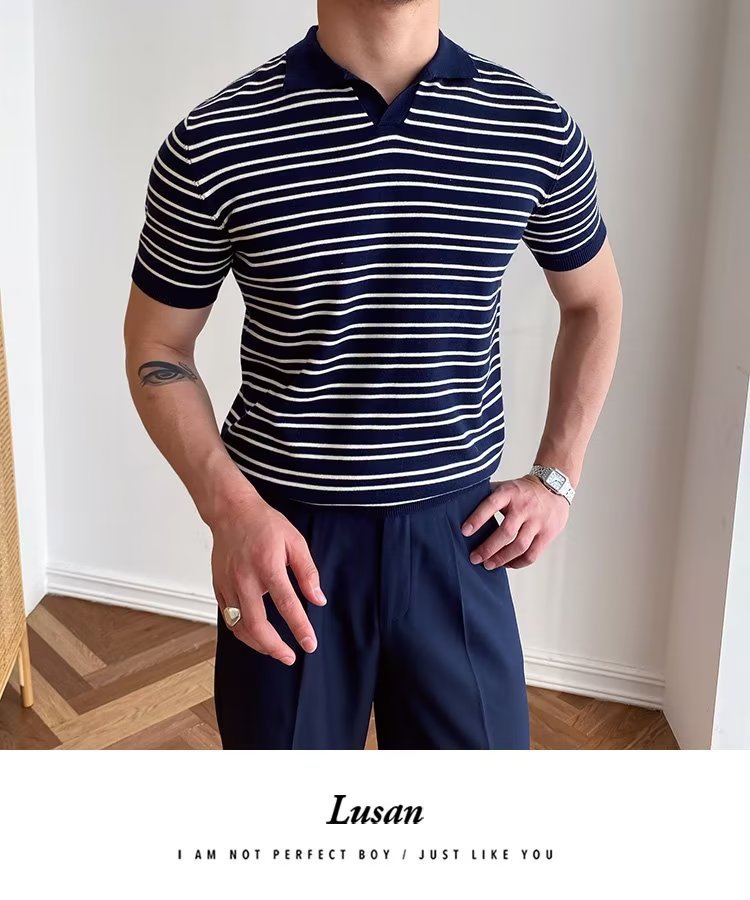 245g Weight Short Sleeve Sleeve Length Regular Sleeve Sleeve Type Polyester Fabric Type Regular Top Length Casual Occasion Turndown Neckline Slim Fit Type Stripe Pattern Summer, Spring Season Men's Gender Classic Style Style 3XL, M Size Wholesale Men's Polyester Classic Style Stripe Short Sleeve Men's T-shirt 19