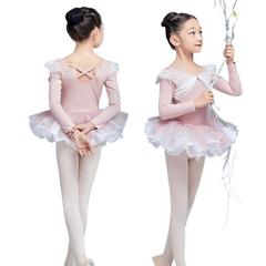 子供用ダンス服、秋スーツ、長袖子供体操服、ワンピースバレエ練習着、かわいいチュチュスカート