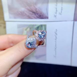 S925 silver inlaid natural aquamaro ring drop-shaped main stone size 7*10 drop explosions hot women