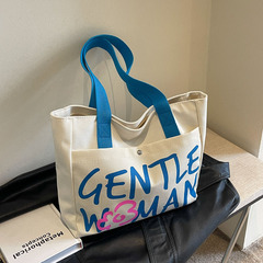 Cross-border 2024 letter printed canvas single shoulder bag for women, niche fashion tote bag, large capacity mom bag canvas pouch