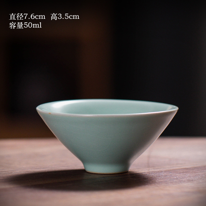 汝窯茶杯闘笠杯主人単杯陶磁器家庭用泡茶杯開片は汝磁器の工夫を養うことができます。|undefined