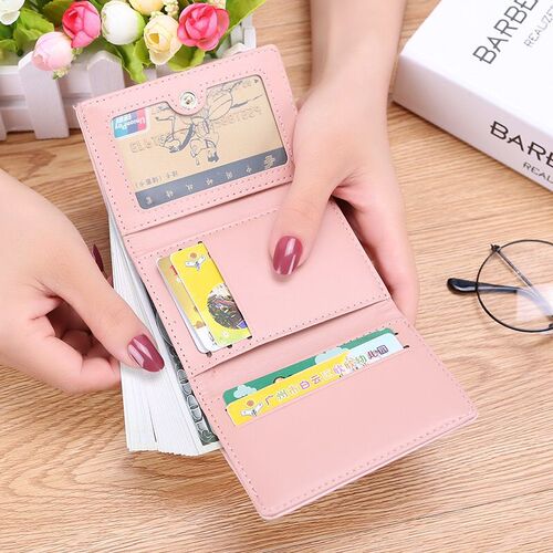 New Three-fold Two-Heart Korean Women's Wallet Female Student Cute Coin Purse Short Multi-Card Slot Wallet