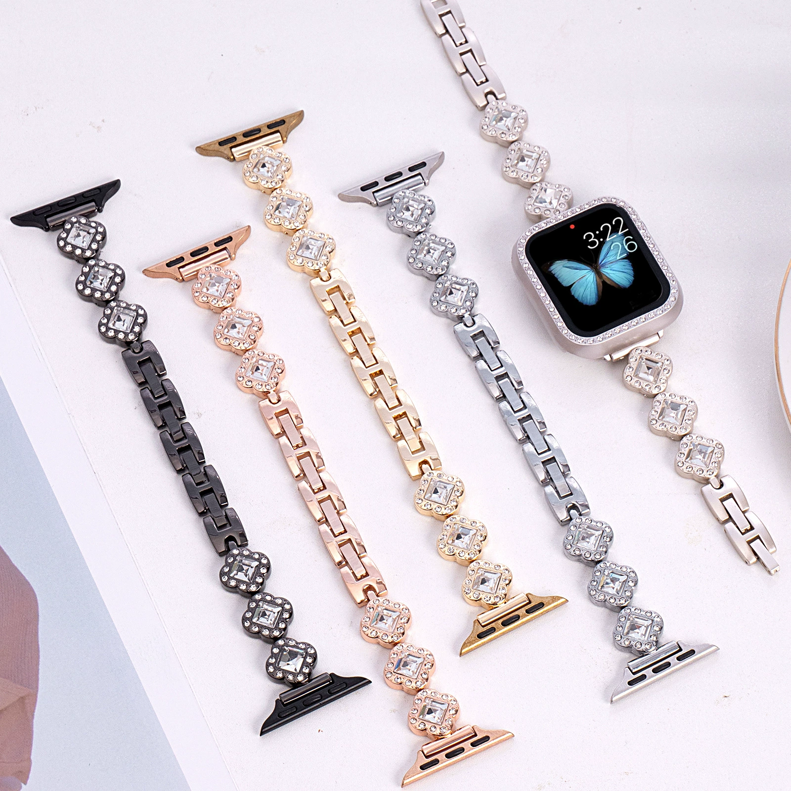 Подходит для ремешка Apple Watch S11, металлический ремешок в стиле Chanel с бриллиантами для iWatch S10.