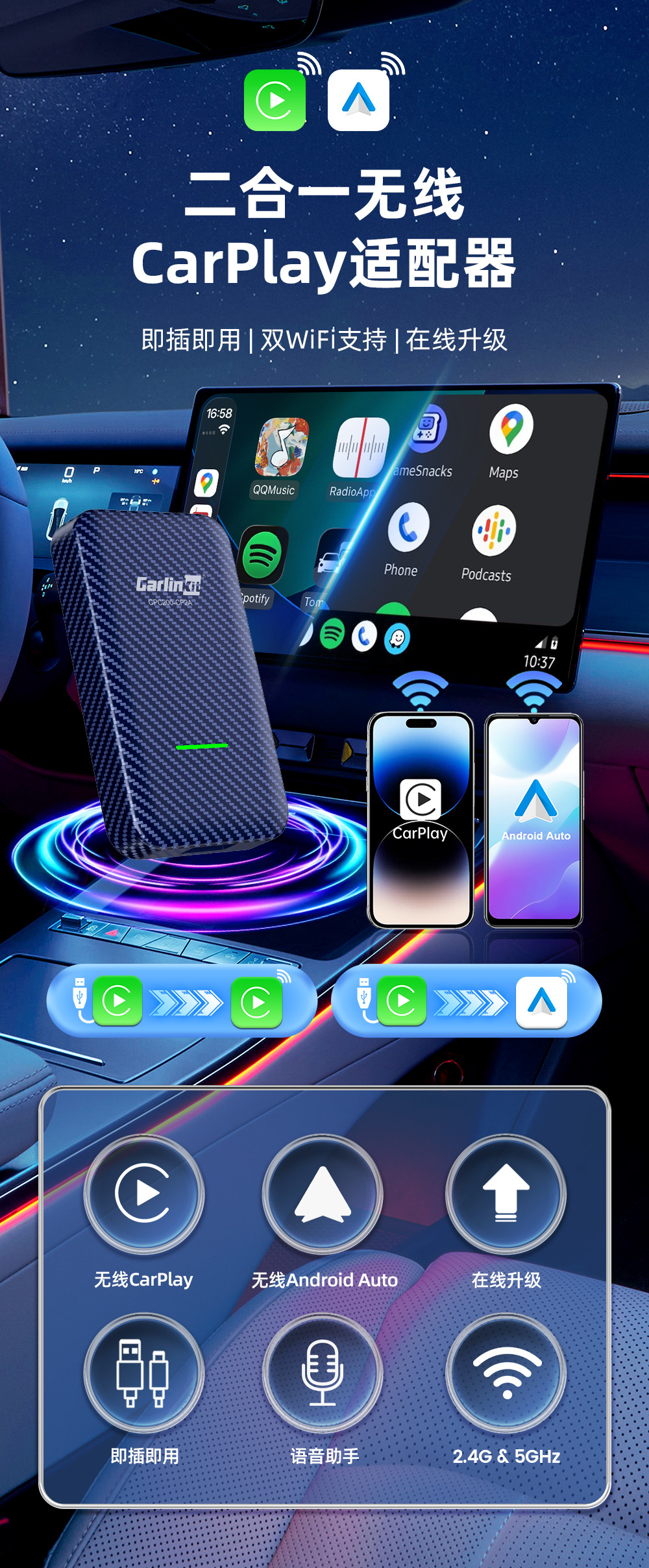 Cross-Border Android Android Auto Box 4.0 Carlinkit Wired to Wireless Carplay Box