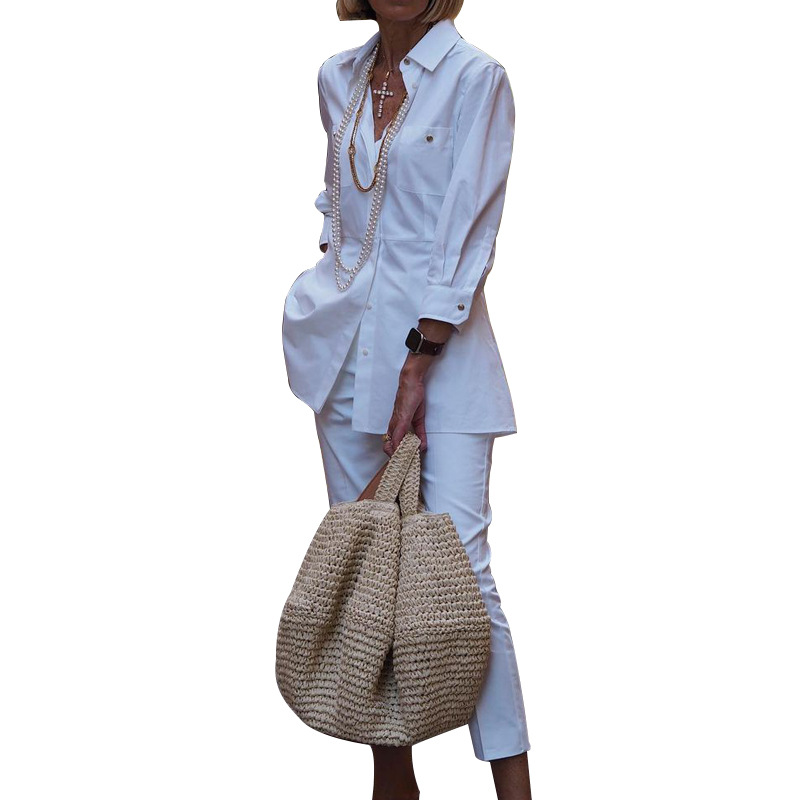 GraceChic FD483 Disponibile Autunno Inverno 2025 Nuovo Export Camicia a maniche lunghe da donna Pantaloni tinta unita Completo due pezzi_voghion.com