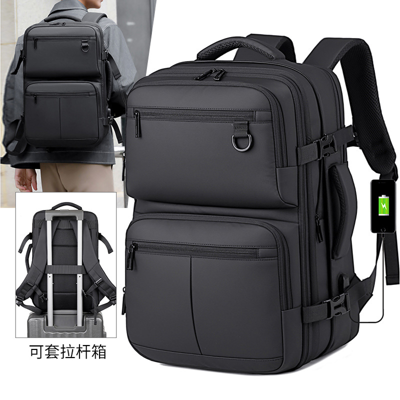 Wholesale Lightweight Casual Men's Backpack, Fashionable, Simple and High-End Backpack, Leather Film Business Travel Computer Backpack