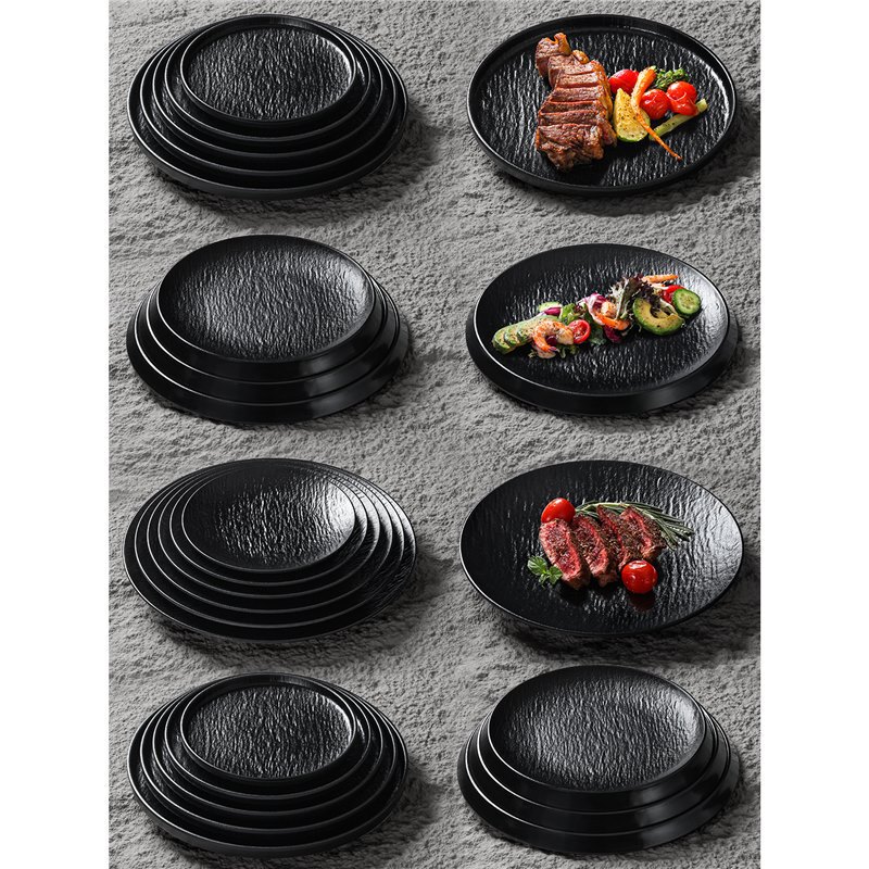 Imitation Porcelain Melamine Plate Western Food Salad Dessert Plate Rock Pattern High-End Steak Steak Side Dish Plate Commercial