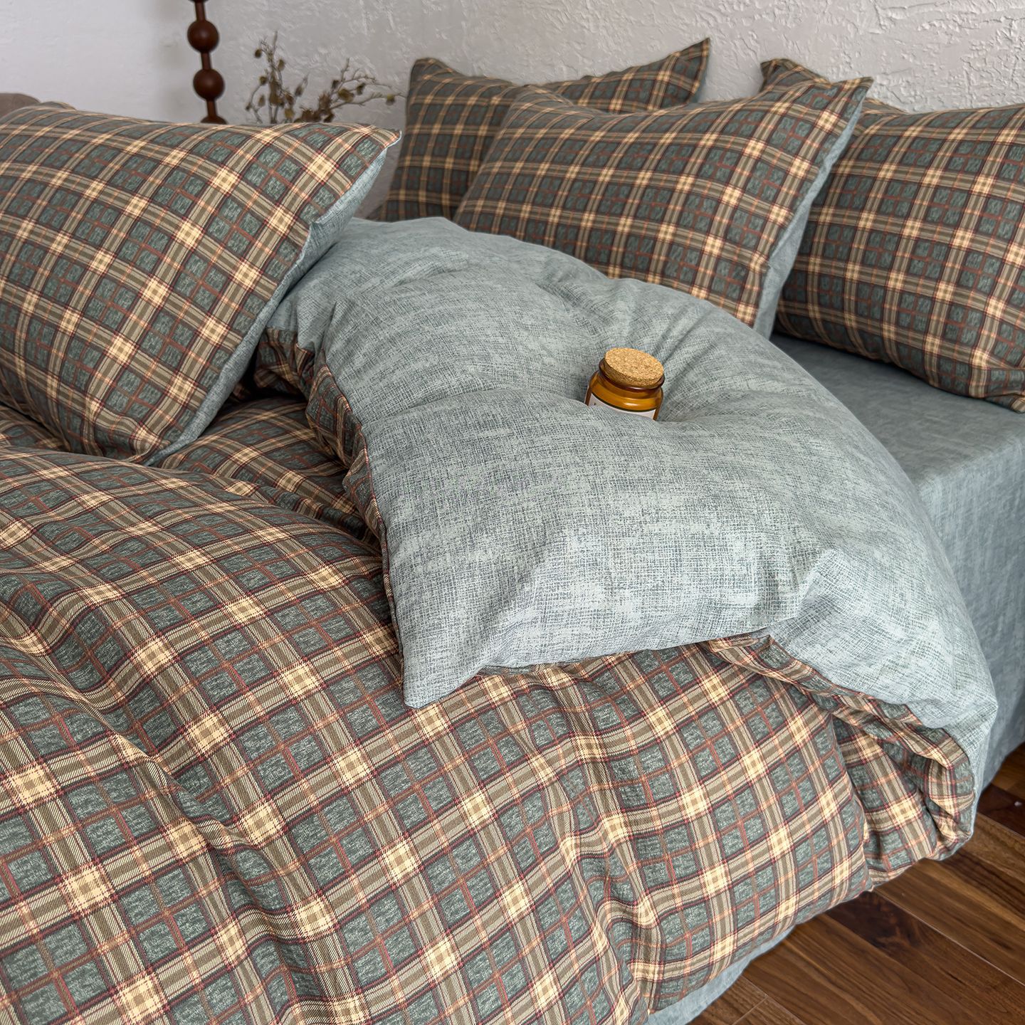Nuevo algodón de alto peso, lino de cuatro piezas, ropa de cama desnuda para dormir, sábanas gruesas, cubierta de colchón de tres piezas