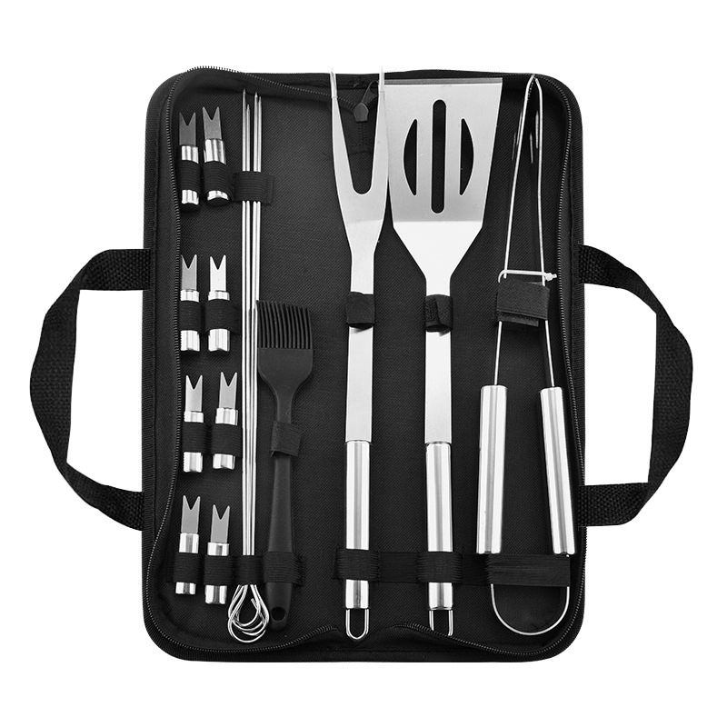 Spot Source Fabricante BBQ Juego de barbacoa de bolsa de tela Oxford Juego de abrazadera de pala de acero inoxidable Juego de asa de tubo redondo para hornear