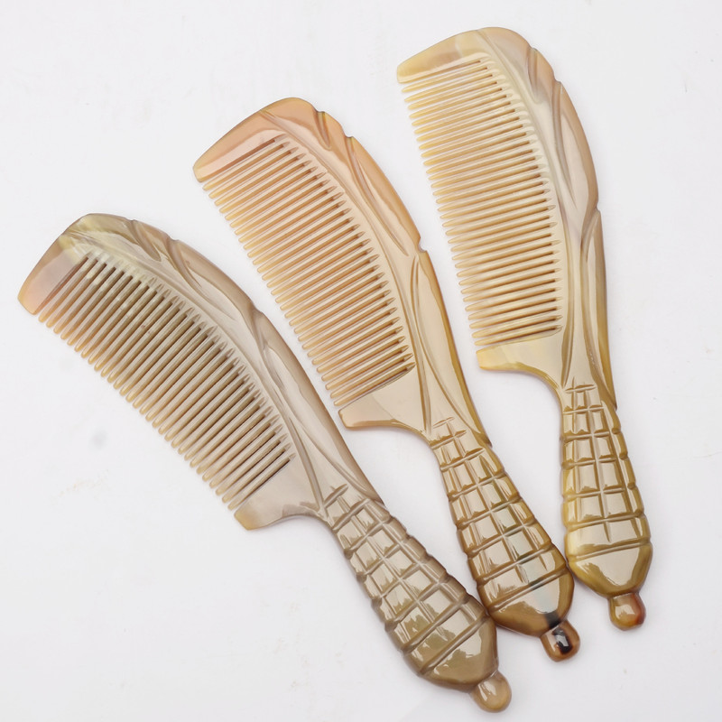 メーカー卸売り白水牛角櫛手作りトウモロコシの美しい彫刻花多目的マッサージ経絡竹節美容櫛|undefined