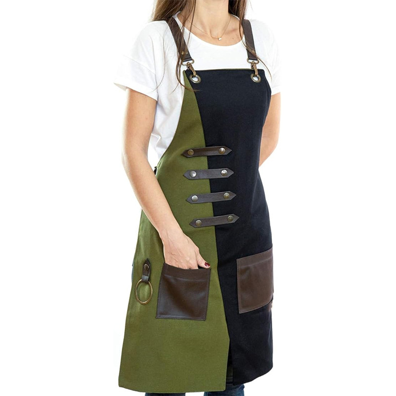 Delantal de lona transfronterizo logotipo personalizado a juego color contraste cintura floral barbero ropa de trabajo delantal de casa al por mayor