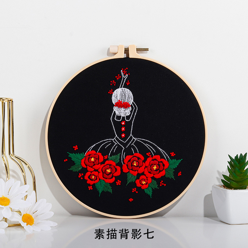 Nuevo original DIY material bordado hecho a mano Paquete Europeo simple sketch Girl back figura traje de costura inglés